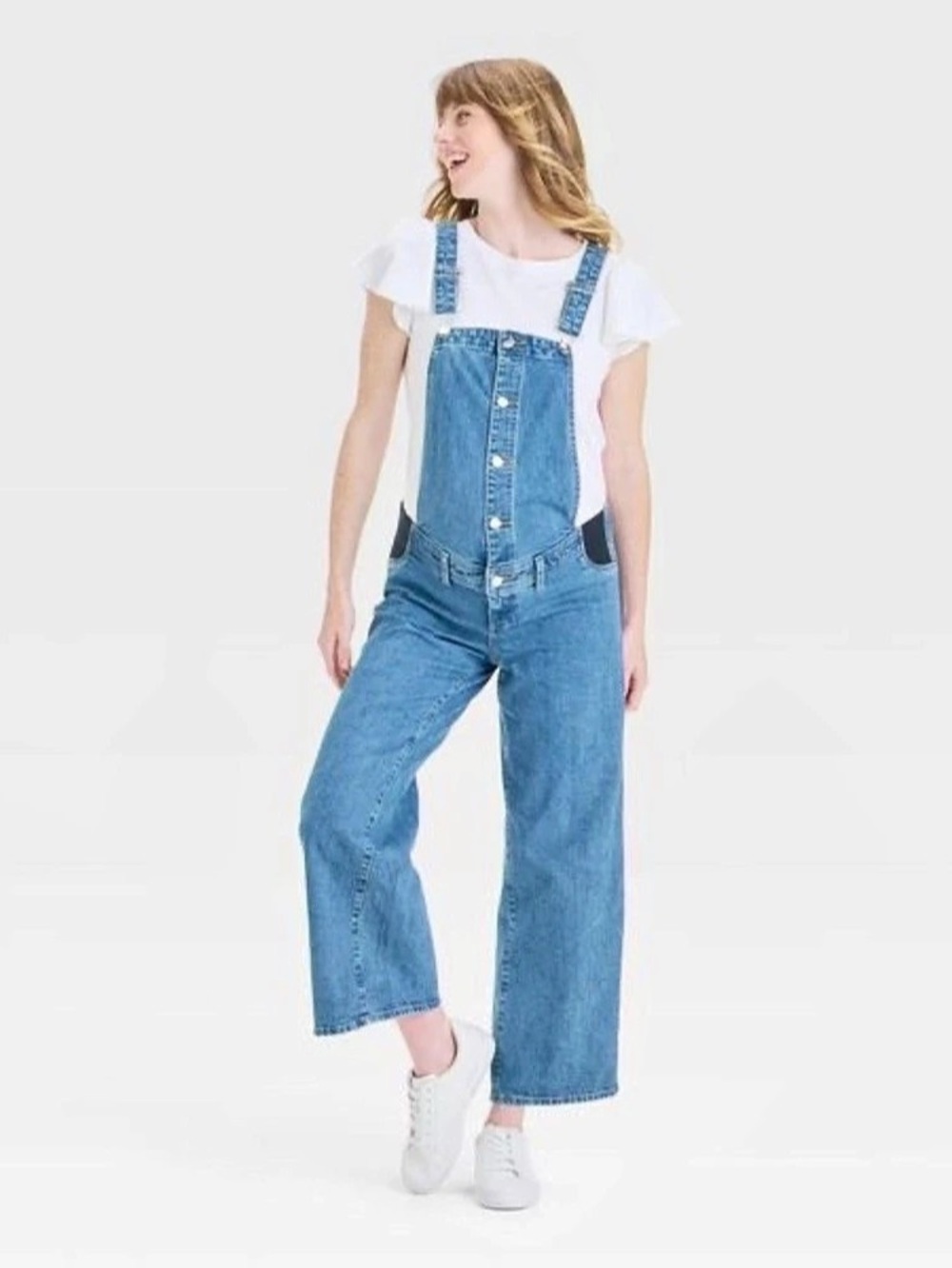 Isabel Maternity Wide Leg Maternity Overalls, Size 8 Medium Wash
